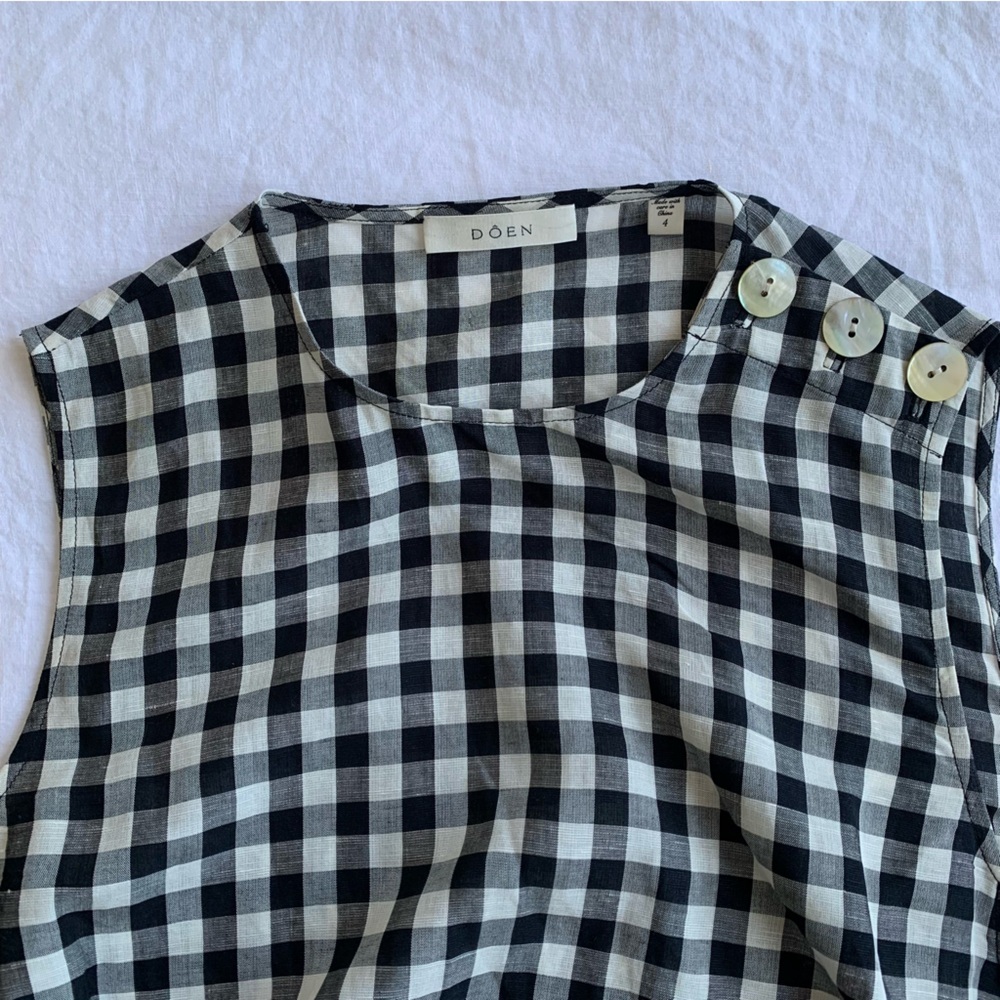 Doen Coralie Linen Button Sleeveless Mini Dress Marilyn Gingham Black White - Picture 7 of 12